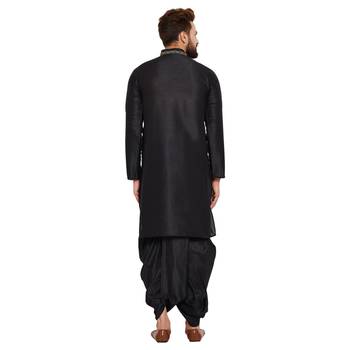 Black Plain Silk Blend Dhoti Kurta 3
