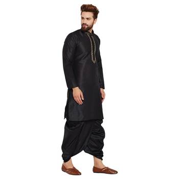 Black Plain Silk Blend Dhoti Kurta 4