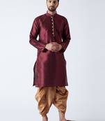 Maroon Plain Silk Blend Dhoti Kurta