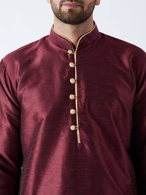 Maroon Plain Silk Blend Dhoti Kurta 2