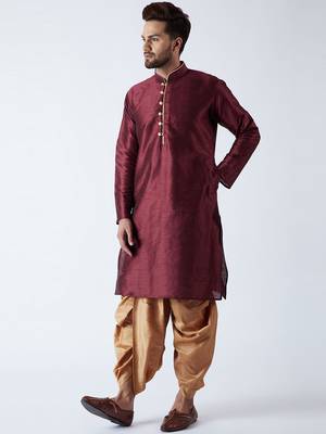 Maroon Plain Silk Blend Dhoti Kurta 3