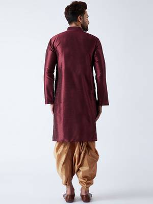 Maroon Plain Silk Blend Dhoti Kurta 4