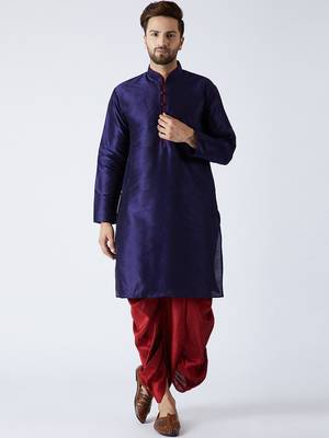 Blue Plain Silk Blend Dhoti Kurta 1