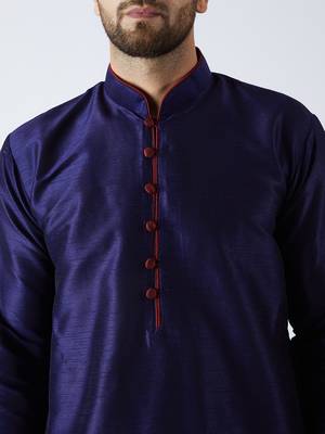 Blue Plain Silk Blend Dhoti Kurta 2