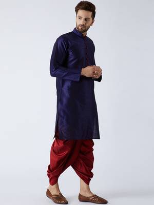 Blue Plain Silk Blend Dhoti Kurta 3