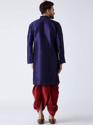 Blue Plain Silk Blend Dhoti Kurta 4