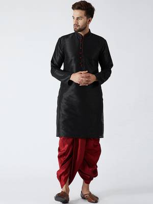 Black Plain Silk Blend Dhoti Kurta 1