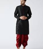 Black Plain Silk Blend Dhoti Kurta