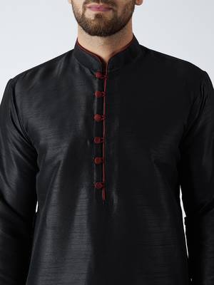Black Plain Silk Blend Dhoti Kurta 2