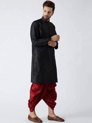 Black Plain Silk Blend Dhoti Kurta 3