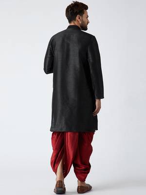 Black Plain Silk Blend Dhoti Kurta 4