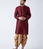 Maroon Plain Silk Blend Dhoti Kurta