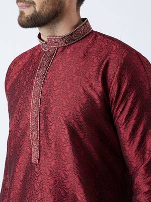 Maroon Plain Silk Blend Dhoti Kurta 2