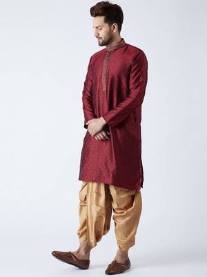 Maroon Plain Silk Blend Dhoti Kurta 3