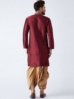 Maroon Plain Silk Blend Dhoti Kurta 4