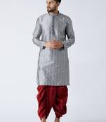 Grey Plain Silk Blend Dhoti Kurta