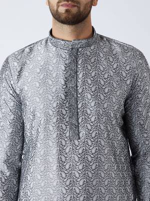 Grey Plain Silk Blend Dhoti Kurta 2