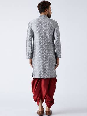 Grey Plain Silk Blend Dhoti Kurta 4