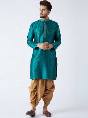 Green Plain Silk Blend Dhoti Kurta 1
