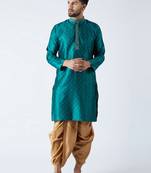Green Plain Silk Blend Dhoti Kurta
