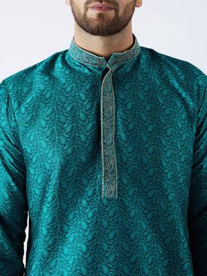 Green Plain Silk Blend Dhoti Kurta 2