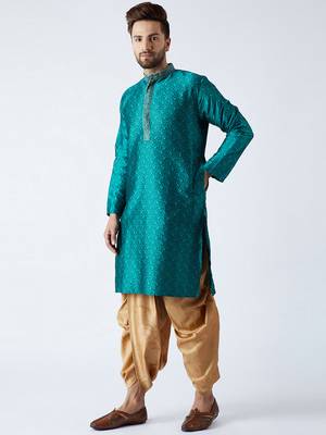 Green Plain Silk Blend Dhoti Kurta 3