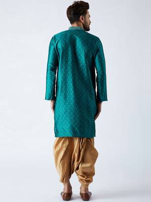 Green Plain Silk Blend Dhoti Kurta 5