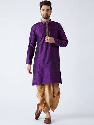 Purple Plain Silk Blend Dhoti Kurta 1