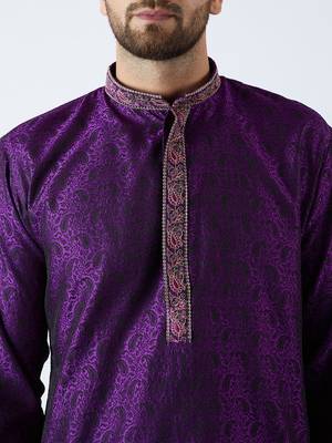 Purple Plain Silk Blend Dhoti Kurta 2