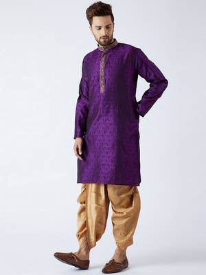 Purple Plain Silk Blend Dhoti Kurta 3