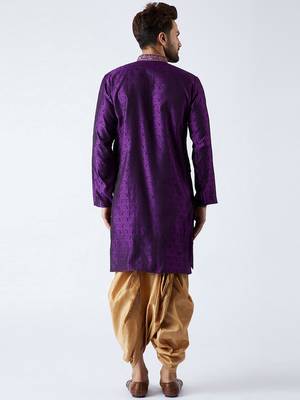 Purple Plain Silk Blend Dhoti Kurta 4
