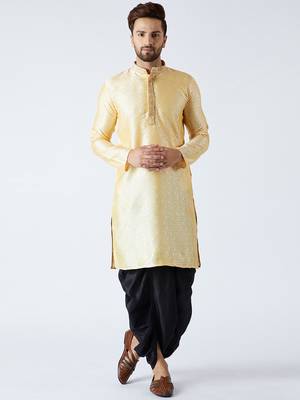 Gold Plain Silk Blend Dhoti Kurta 1