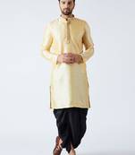 Gold Plain Silk Blend Dhoti Kurta