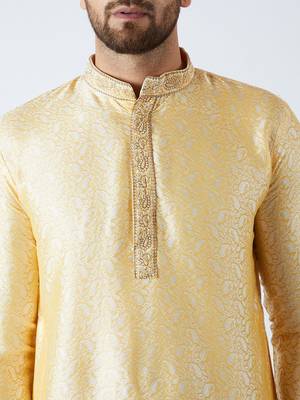 Gold Plain Silk Blend Dhoti Kurta 2