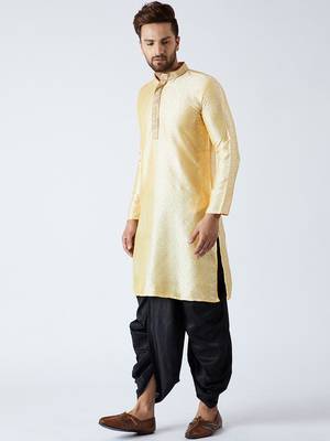 Gold Plain Silk Blend Dhoti Kurta 3