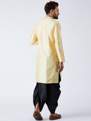 Gold Plain Silk Blend Dhoti Kurta 4