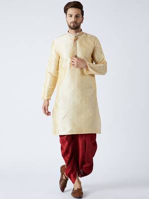 Gold Plain Silk Blend Dhoti Kurta 1