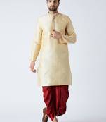 Gold Plain Silk Blend Dhoti Kurta
