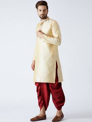 Gold Plain Silk Blend Dhoti Kurta 3