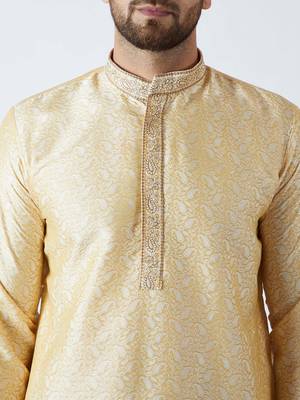 Gold Plain Silk Blend Dhoti Kurta 4
