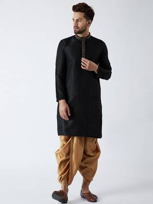Black Plain Silk Blend Dhoti Kurta 1