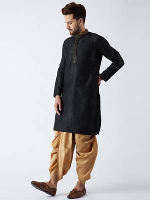 Black Plain Silk Blend Dhoti Kurta 2