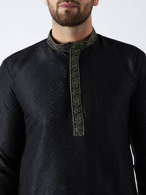 Black Plain Silk Blend Dhoti Kurta 3