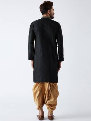 Black Plain Silk Blend Dhoti Kurta 5