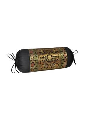 Lal Haveli Round Shape Decorative Silk Bolster Pillow Cover 30 x 15 inch 2