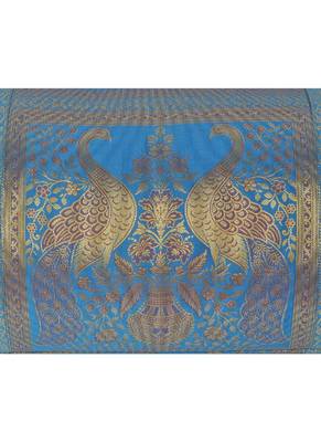 Lal Haveli Turquoise Color Peacock Design Silk Bolster Cushion Cover 30 x 15 inch 3