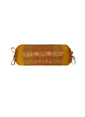 Lal Haveli Silk Fabric Round Bolster Pillow Cover 30 x 15 inch 1