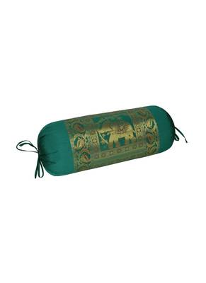 Lal Haveli Elephant Work Design Silk Bolster Pillow Cushion Cover Green Color 30 x 15 inch 2