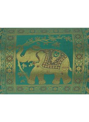 Lal Haveli Elephant Work Design Silk Bolster Pillow Cushion Cover Green Color 30 x 15 inch 3