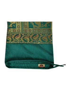 Lal Haveli Elephant Work Design Silk Bolster Pillow Cushion Cover Green Color 30 x 15 inch 4